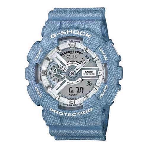 Image of Casio G-Shock lys jeans blå resin med stål quartz multifunktion (5146) Herre ur, model GA-110DC-2A7ER